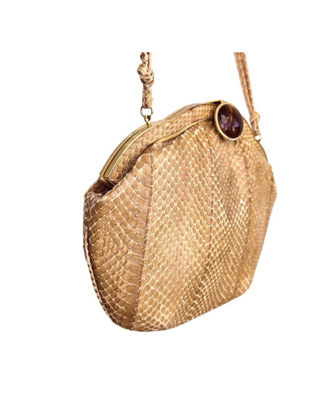 Vintage 1970s Susan Gail Snakeskin Handbag Purse Crossbody Tan - Picture 10 of 14
